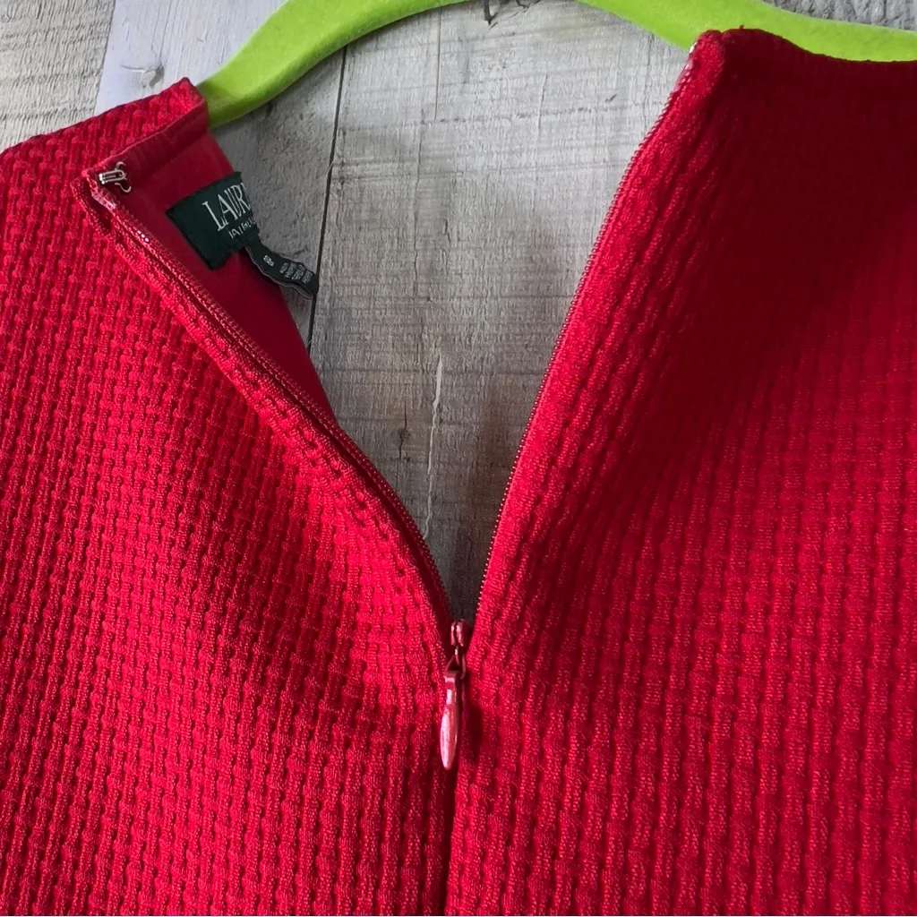 Lauren Ralph Lauren Size 8P Red 3/4 Sleeve B-Neck Shift Dress Back Zipper - Image 5