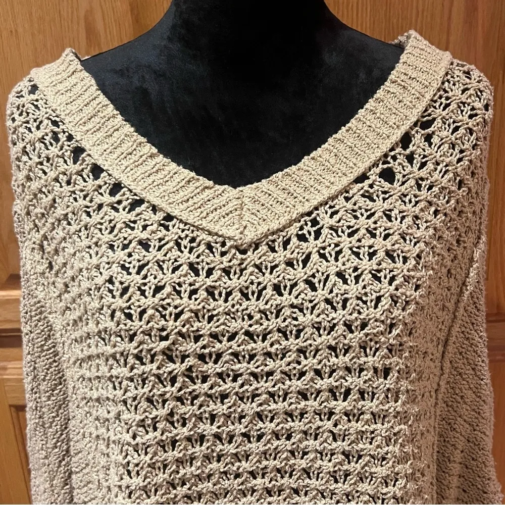 Free People Baja Laguna Coast Pullover Open Crochet Knit Sweater Tan Size Medium - Image 9
