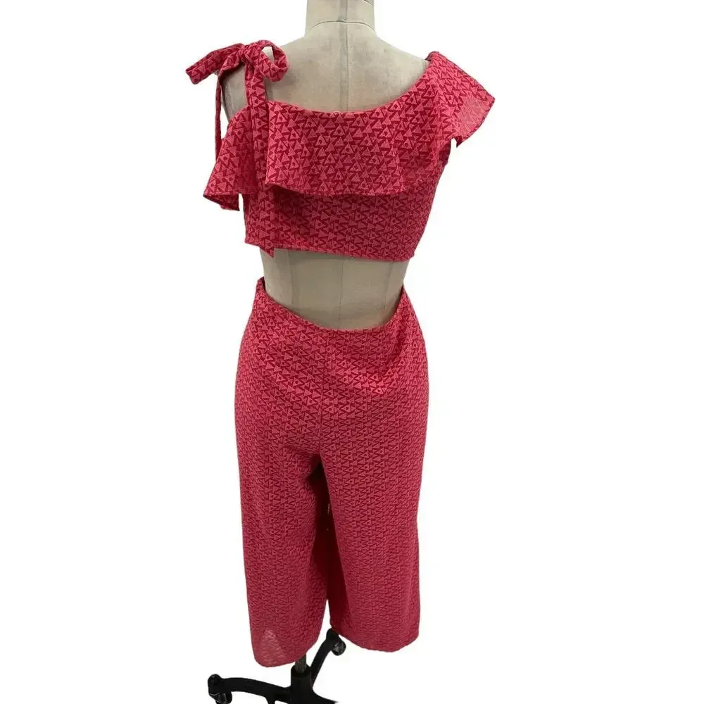 Tularosa x Revolve Belle Jumpsuit in Coral Pink One Shoulder Wide‎ Leg Medium - Image 11