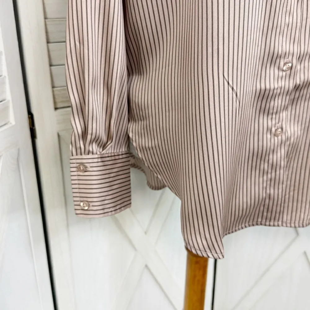 The Workshop Satin Pinstripe Oversized Button Up Shirt Mocha Medium Boyfriend Tan - Image 9
