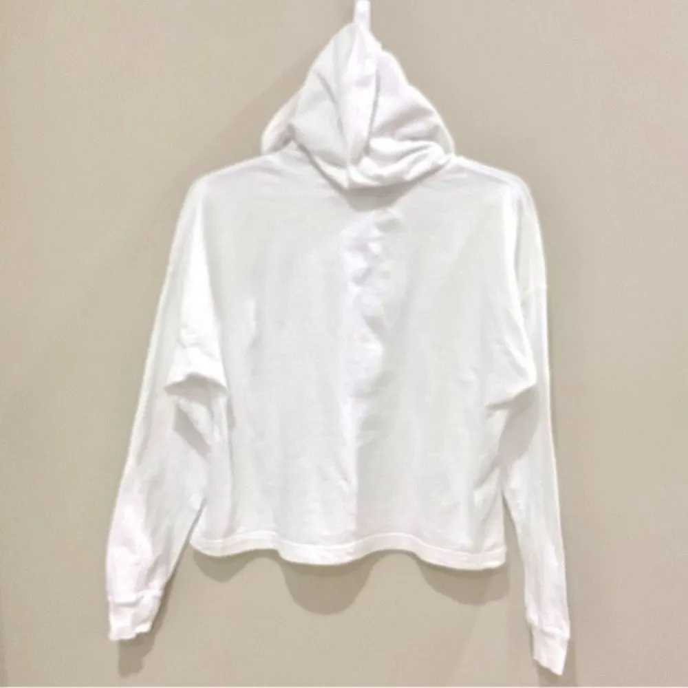 Champion White Hooded Tee Shirt Long Sleeve Cropped T-Shirt Sz Med - Image 6