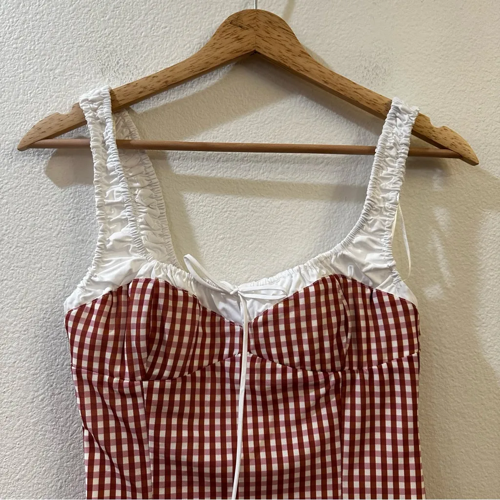 Zara Gingham Tank Top Red White Size Small - Image 4