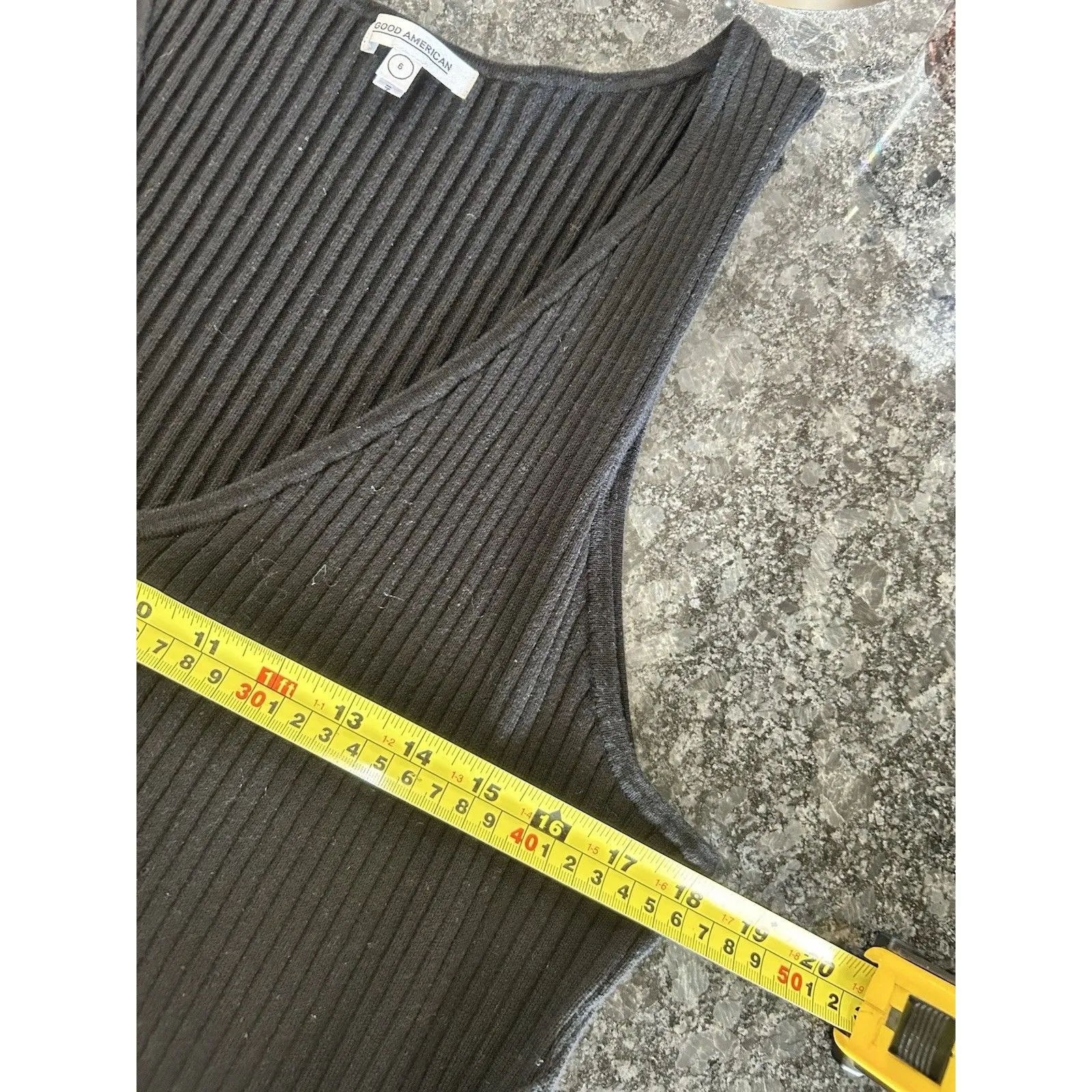 Good American Black Knit Ribbed Sweater Tank Dress Waist Tie Bodycon Size 3X - Image 6