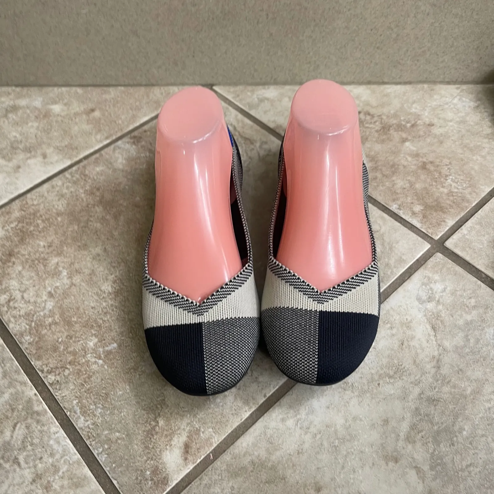 ROTHYS Women's 9 Knit Square Toe Ballet Flats Shoes captor round Checkered Blue - Image 2