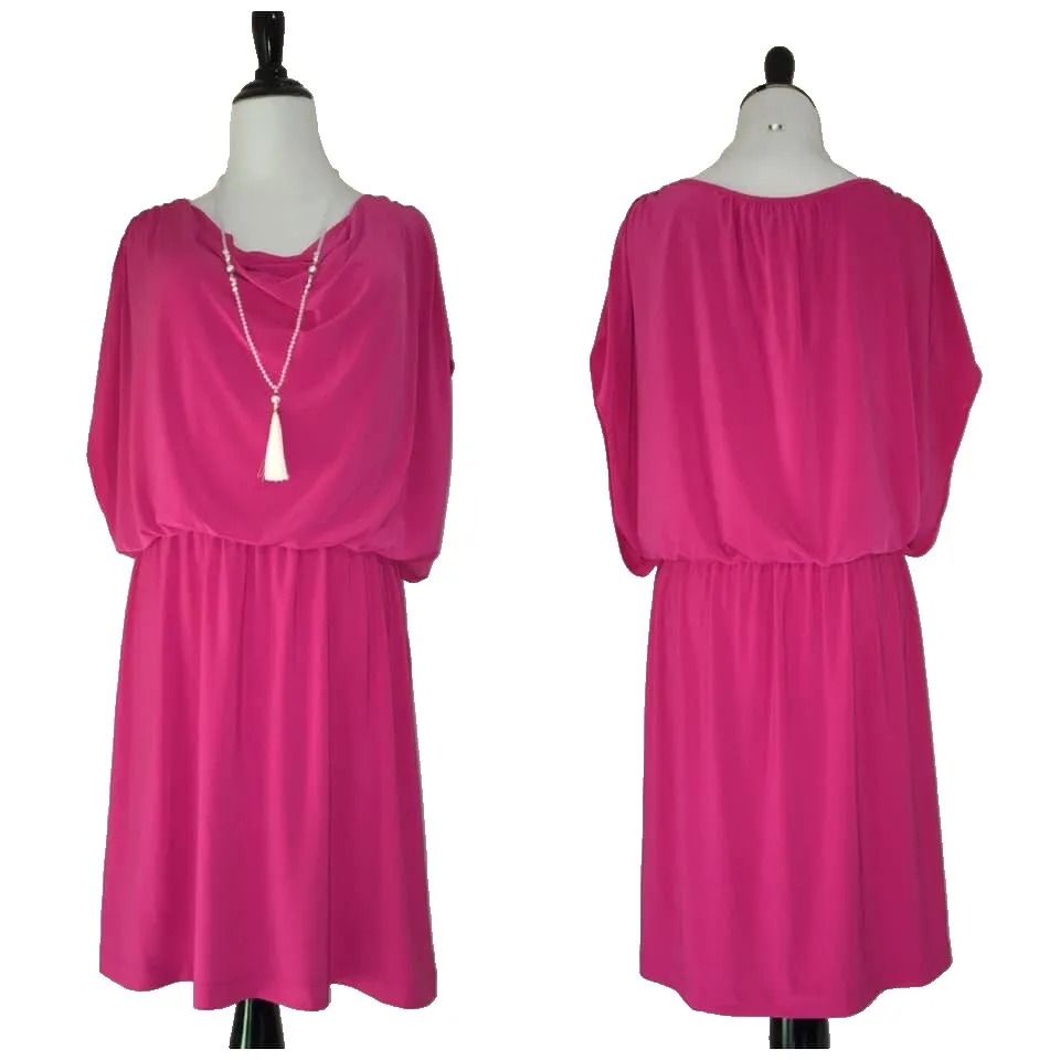 Nine & Co West Dress Women 16 XL Pink Grecian Drape Stretch Jersey Party Casual - Image 2