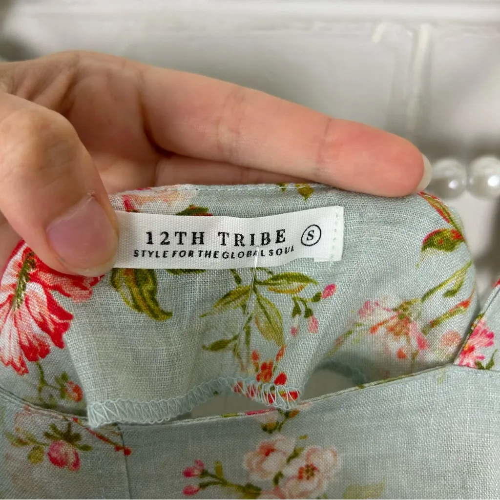12th Tribe NWT  Floral Linen Overalls Size S - Image 12
