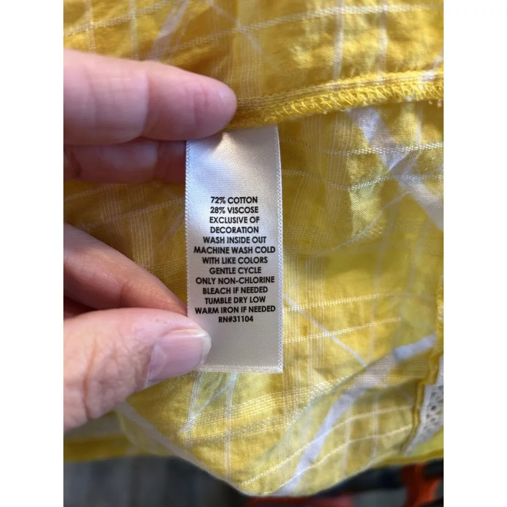 Crown & Ivy Yellow & White Check Babydoll Style Sleeveless Top Tank Size Large - Image 4