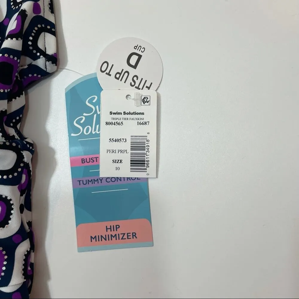 Swim Solution tiered one piece swimsuit Sz 10 Black - Image 3