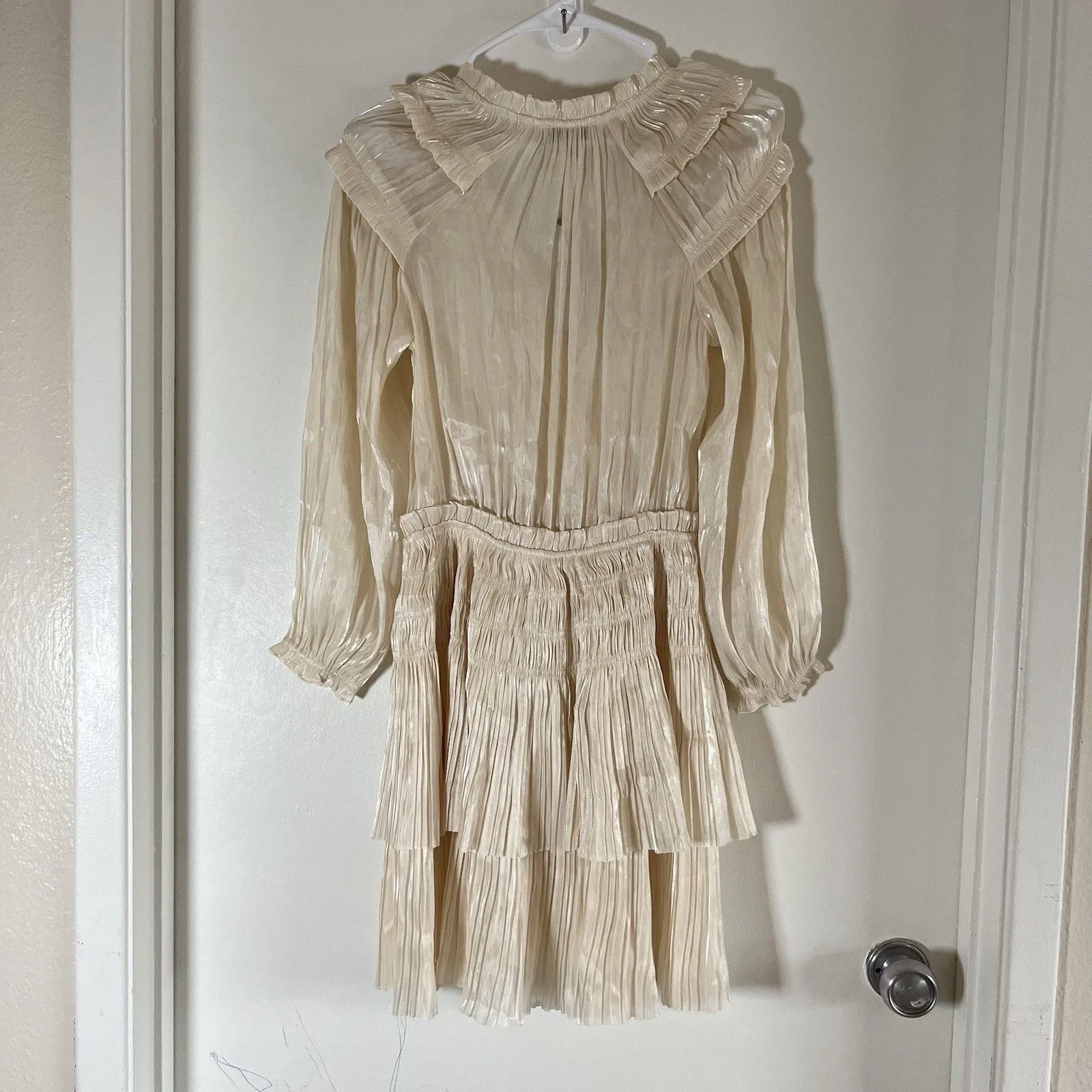 NWT Anthropologie Current Air Pleated Mini Tiered Dress Tropical Sz XS Ivory - Image 4