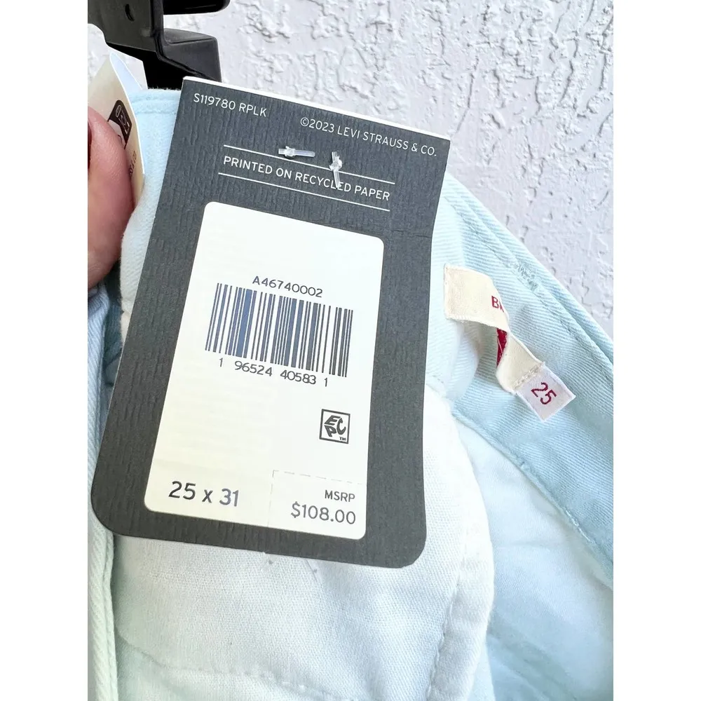 NWT Levi's Mid Rise 100% Cotton Baggy Straight Leg Trouser Light Blue Women's 25 - Image 7