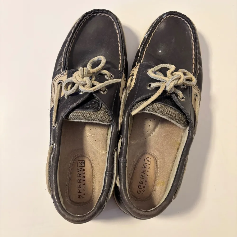 Sperry Top Sider Signature Leather Loafers Boat Shoes Blue Tan Womens US 6.5 - Image 3