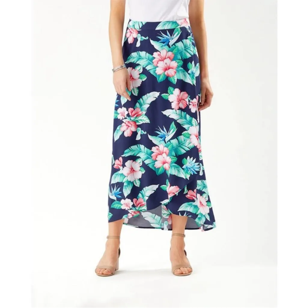 Tommy Bahama Hibiscus Flower Hawaiian Print Island Navy Maxi Skirt, 14 - Image 11