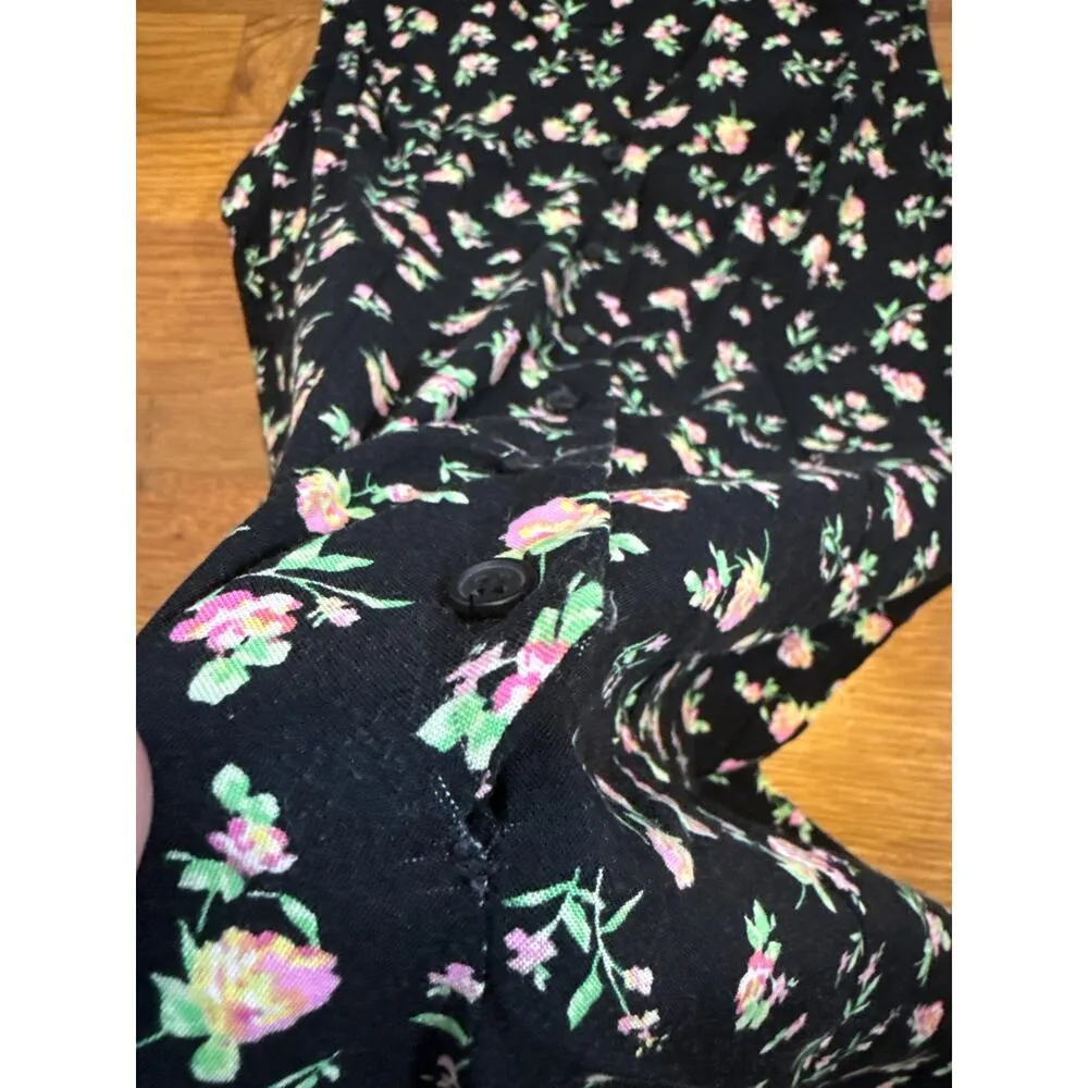 BP Women’s Small Black Pink Floral Sleeveless Shorts Ruffle Button Romper - Image 11