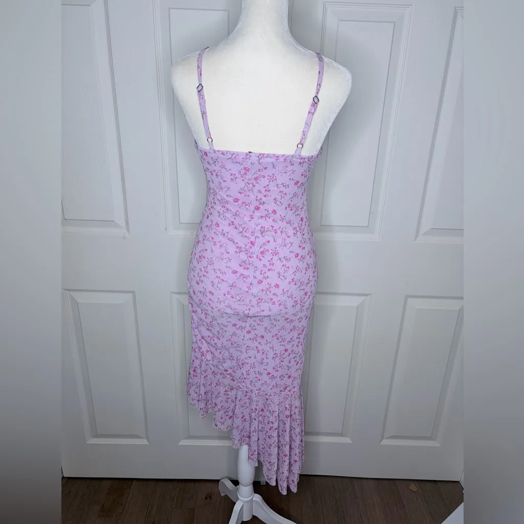 Lilac floral mini dress with asymmetrical ruffle trim adjustable straps sz xxs - Image 2