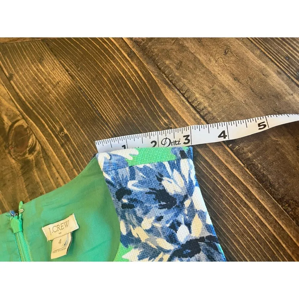 J.CREW WOMEN 4 FLORAL COTTON DRESS SLEEVELESS SUMMER PREPPY WEDDING SPRING TRIP Green - Image 7