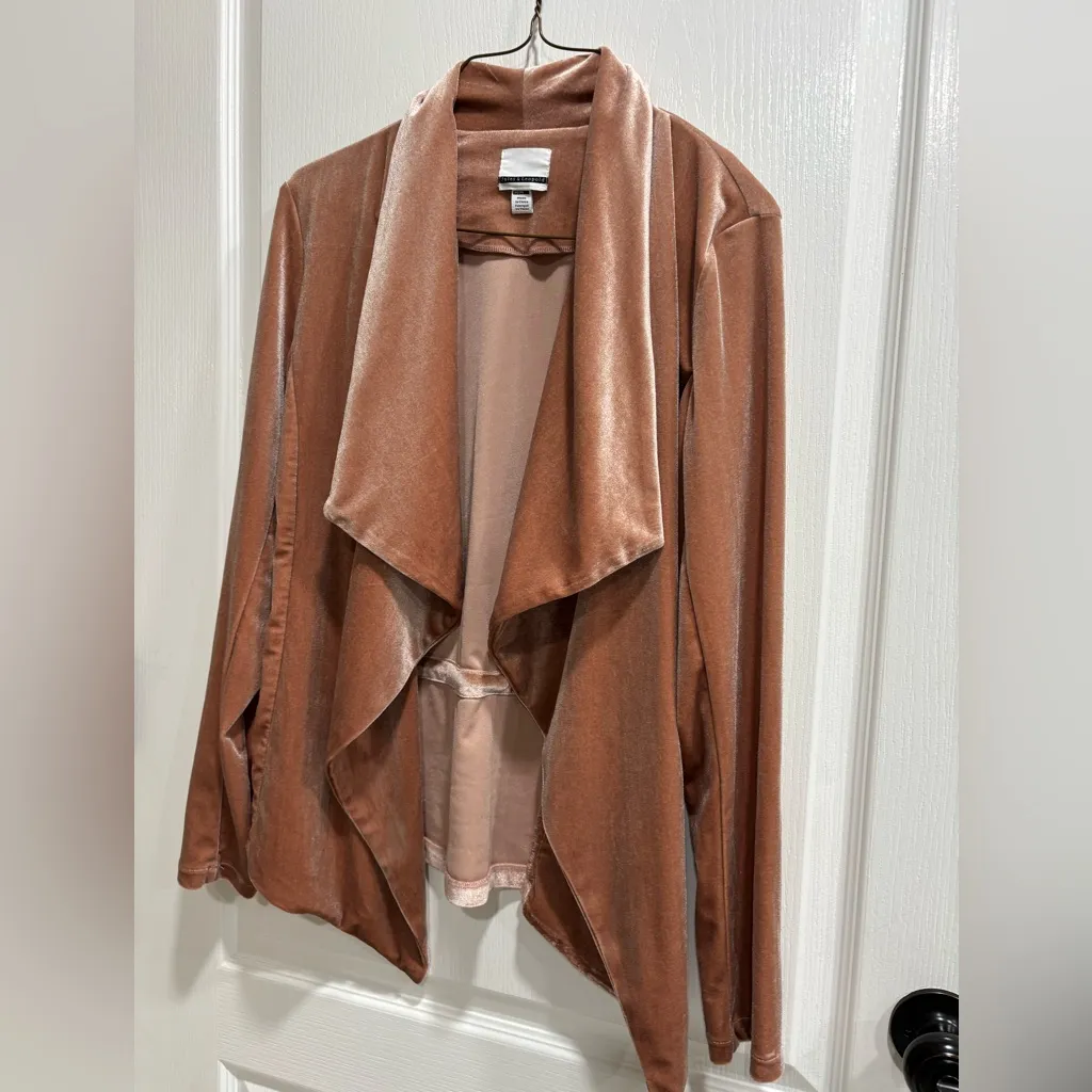 Jules & Leopold Velvet Open Front Waterfall Jacket, Dusty Rose/Mauve, Medium - Image 4