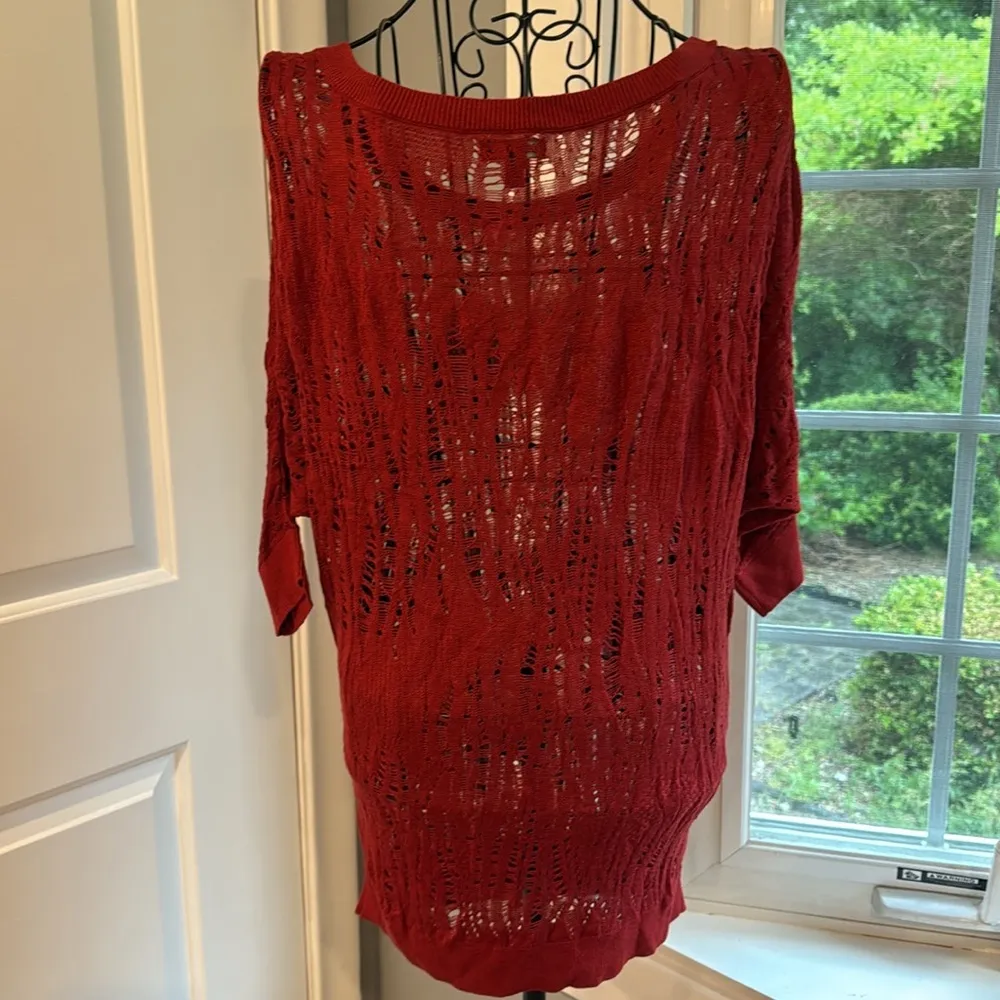 Express scoop, neck, three-quarter sleeve distressed sweater - Image 3