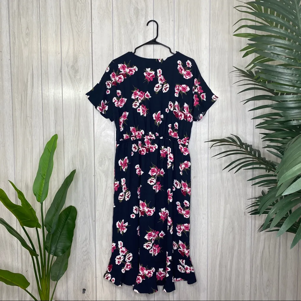 J. Crew Floral Ruffle Faux Wrap Midi Dress size M Medium L2340 - Image 3