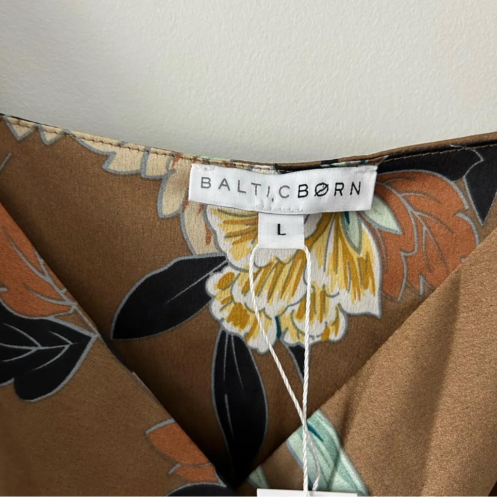 Baltic Born Brown Steffi Tulip Wrap Satin Dress Mocha Floral NWT Large - Image 5