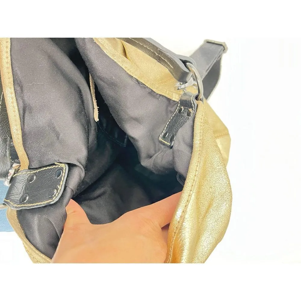 Sorpresa Women's Tote Crossbody Shoulder‎ Bag Gold Metallic Size Large statement - Image 6