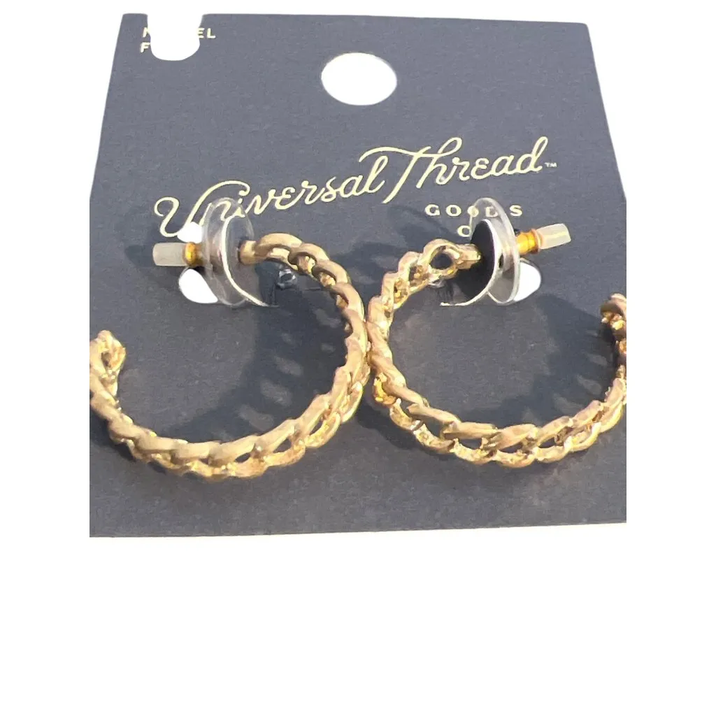 Universal Thread 3 Pair Gold Tone Earrings Pierced Hoops Nickel Free New on Card - Image 6