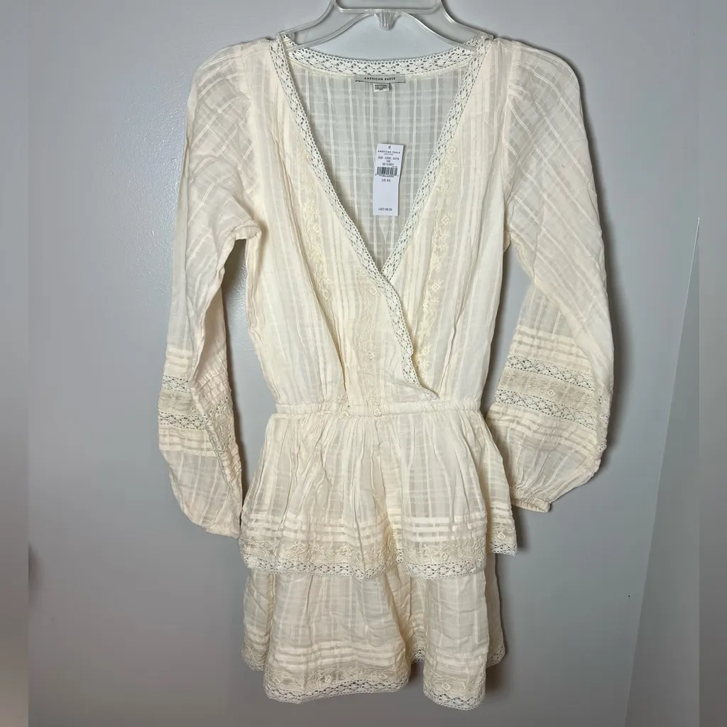 American Eagle NEW White Tiered Lace Embroidery Mini Dress Boho Cottagecore  XS - $28 New With Tags - From LeeAnna