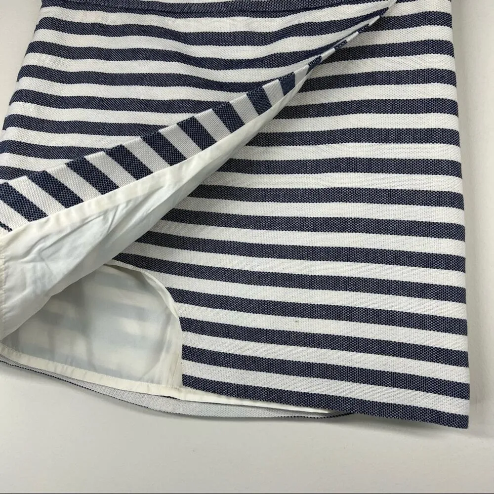 J. Crew skirt 10 blue white stripe nautical faux wrap pencil mini coastal lined - Image 4