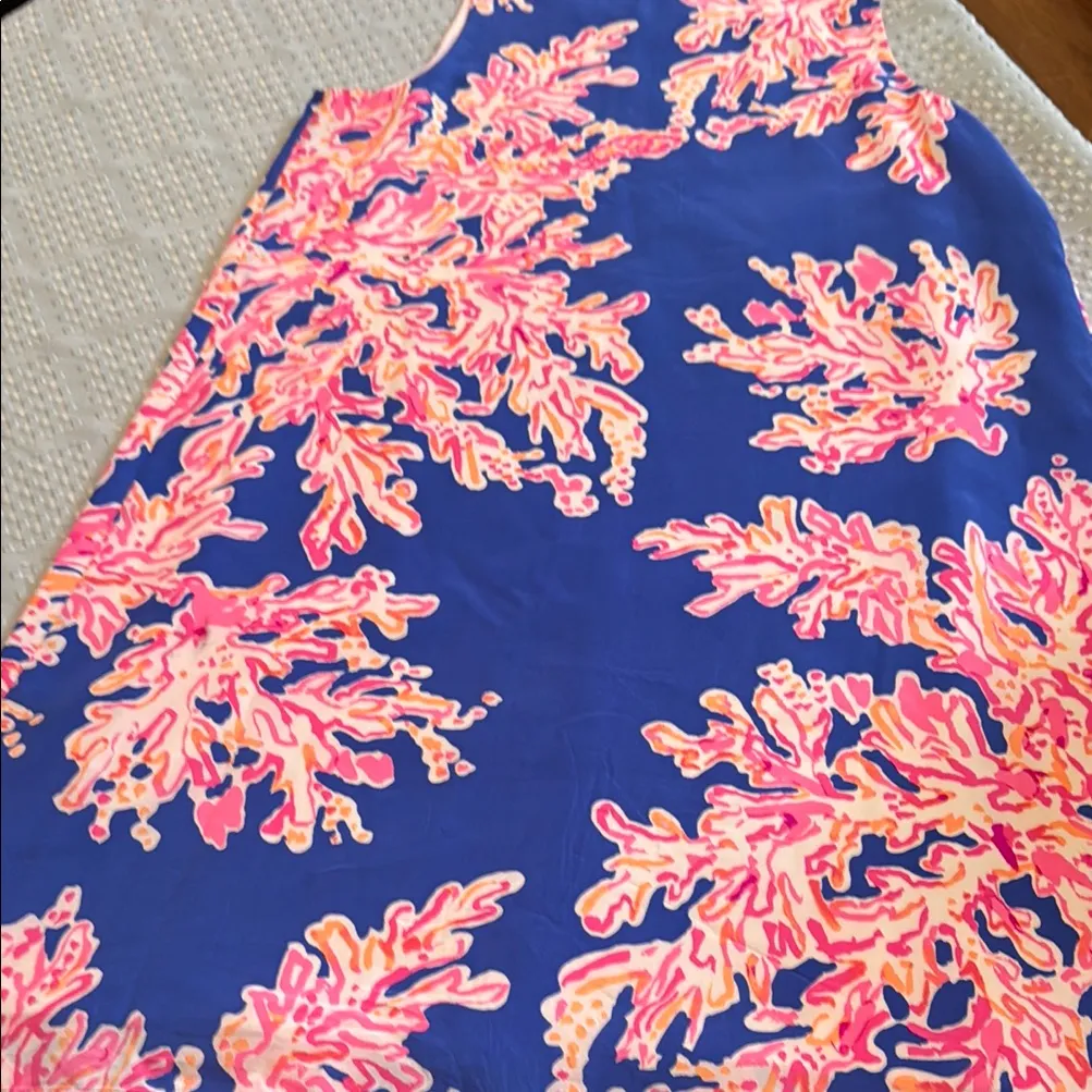 New Womens Lilly Pulitzer Blue & Pink Tropical Coral Print Silk Dress size Xs - Image 12