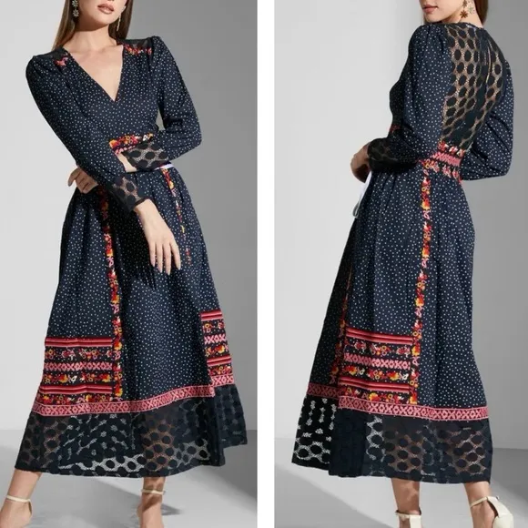 Frock & Frill Embroidered Katerina Midi Dress in Navy Polka Dot - Image 2