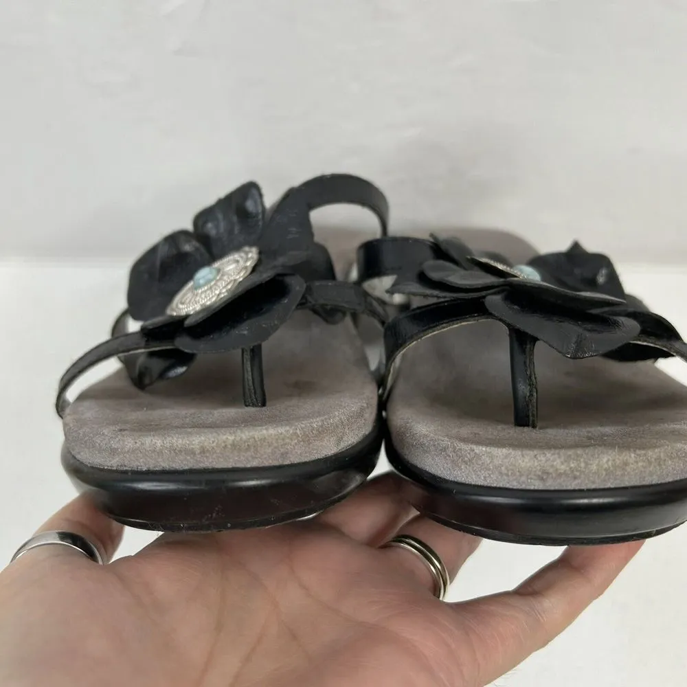 Alegria Sz 38 8 8.5 Sandals Hul-101 Black Leather Flower Concho Women’s Comfort - Image 8