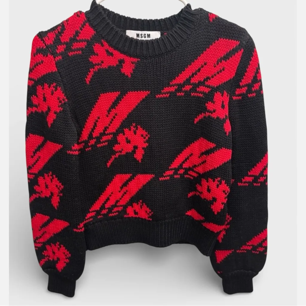 New MSGM Maglia Red and Black Wool Sweater - Image 2