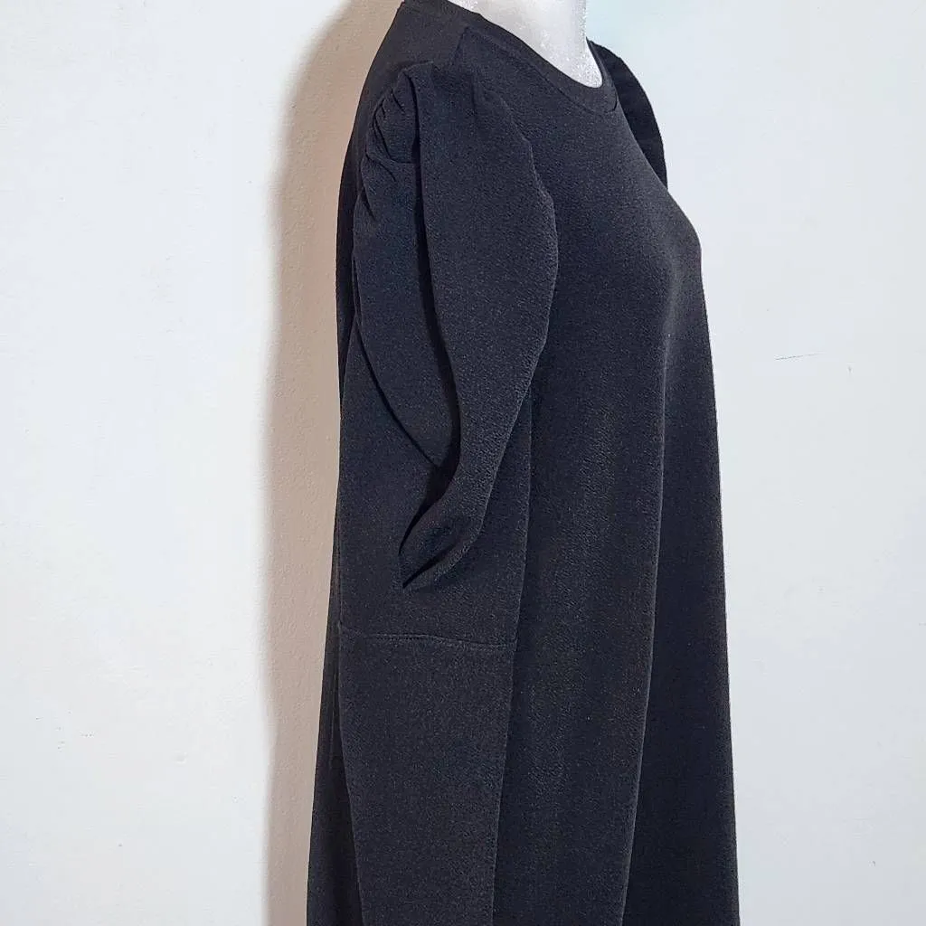 Yakira Bella Black Dress with Puffy Sleeves Size Medium Black Knee - Image 4