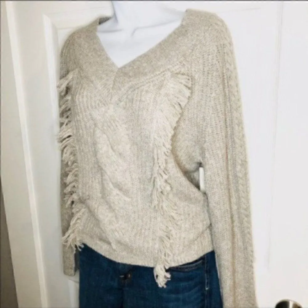 Abound Cable Knit Fringe Sweater Pullover Grey S - Image 3