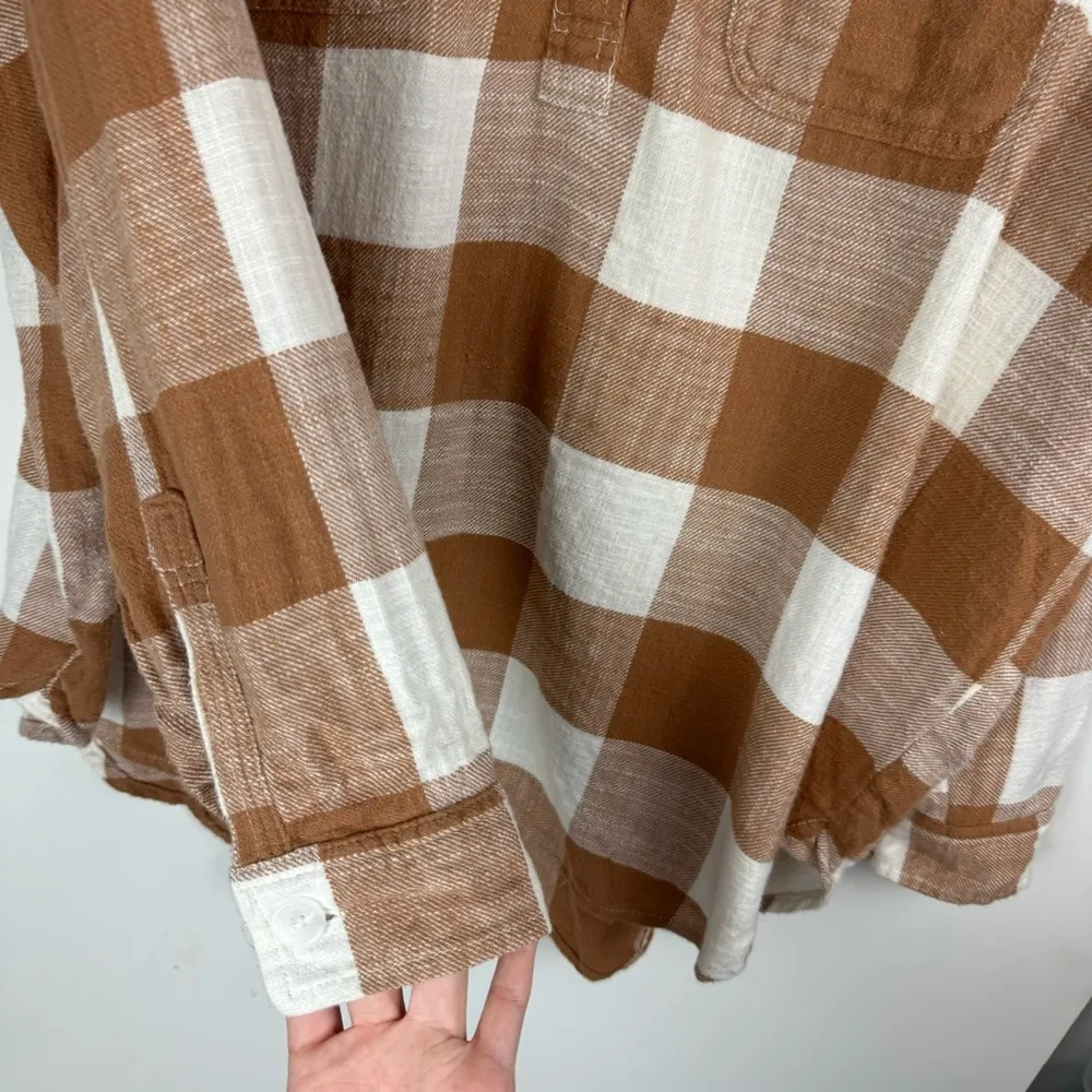 American Eagle Oversized Plaid Flannel Sz Small Tan Brown Pullover - Image 8