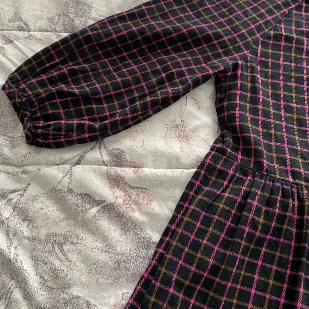 Madewell plaid flannel pink black raglan button front shirt dress w/pockets 0 - Image 9