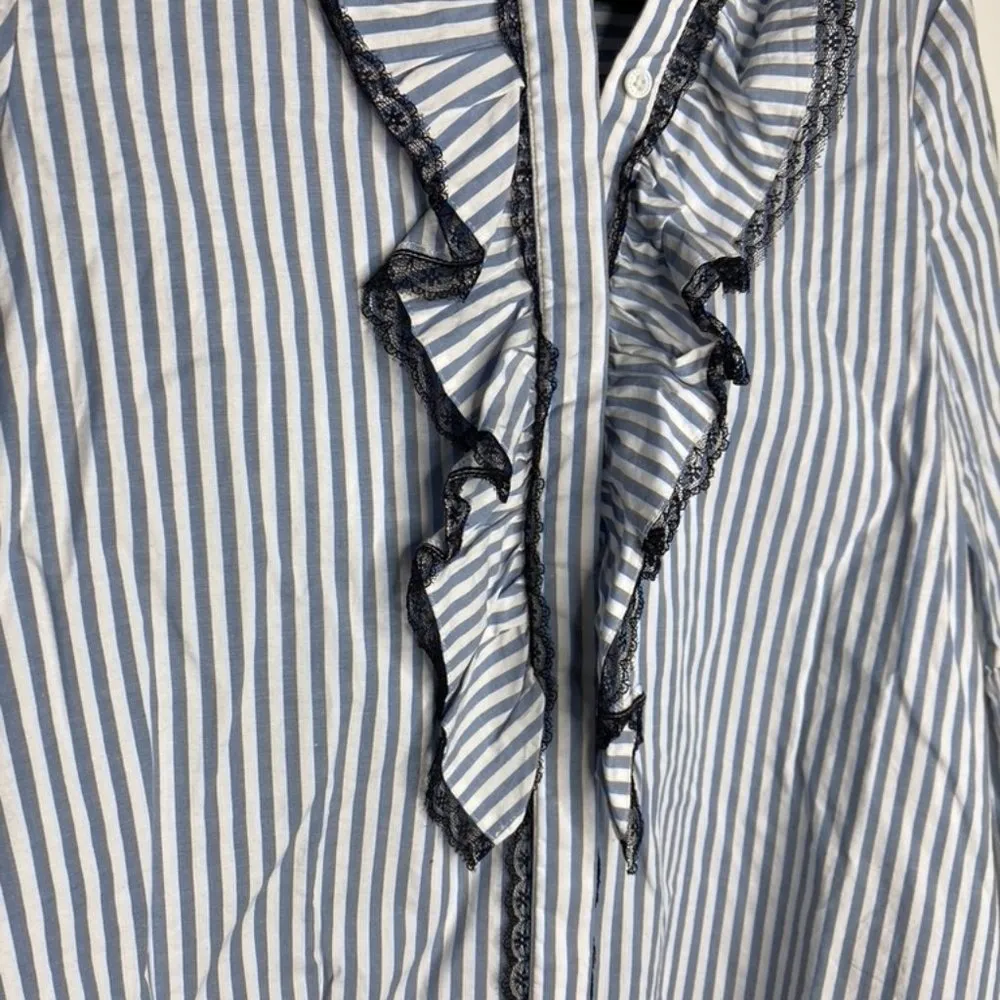 Karl Lagerfeld Blouse Size S Women's Collared Ruffle Bell Sleeve Button Down - Image 3