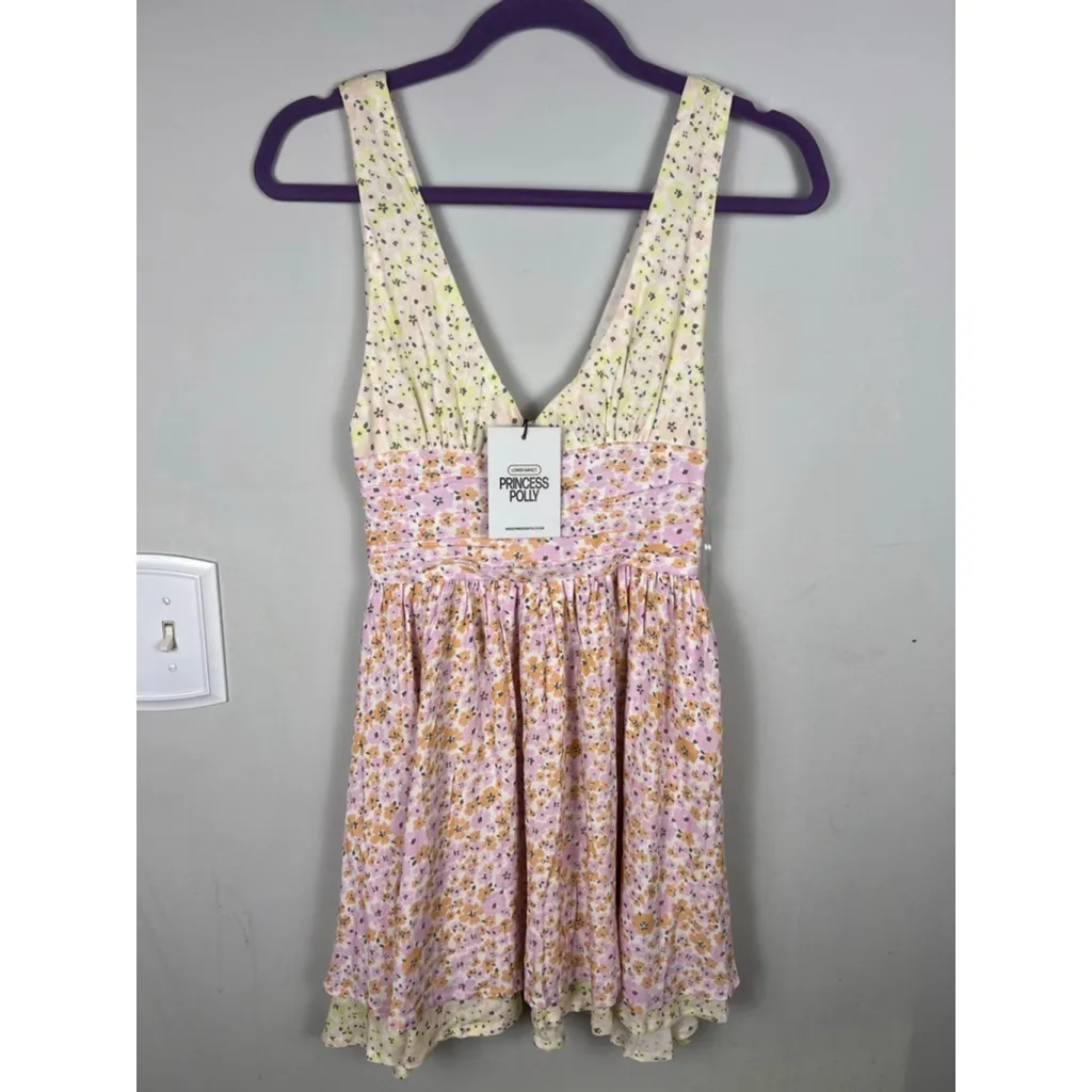 Princess Polly Hailey Mini Dress US 2 Floral Ruched Waist V Neck NWT - Image 2