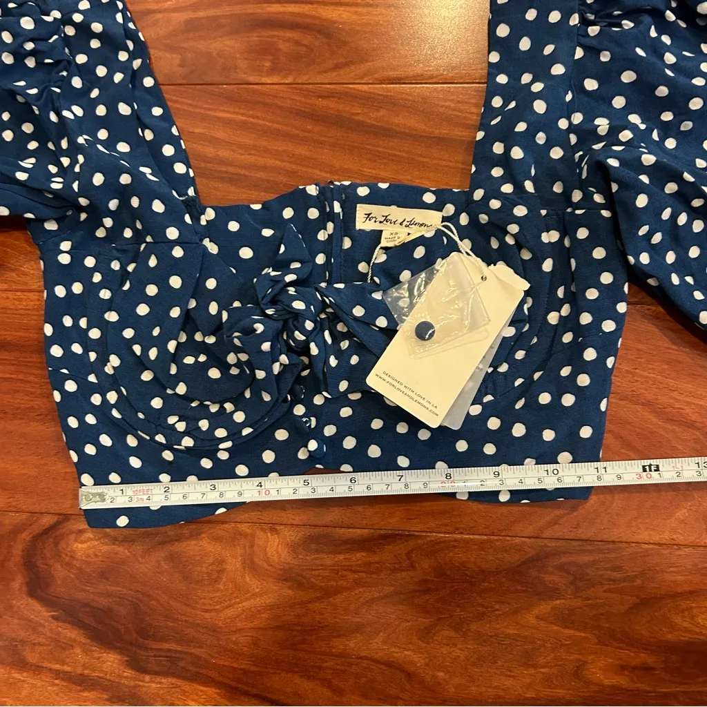 For Love & Lemons X REVOLVE Buttoned Blue Polka Dot Crop Top NWT - Image 9