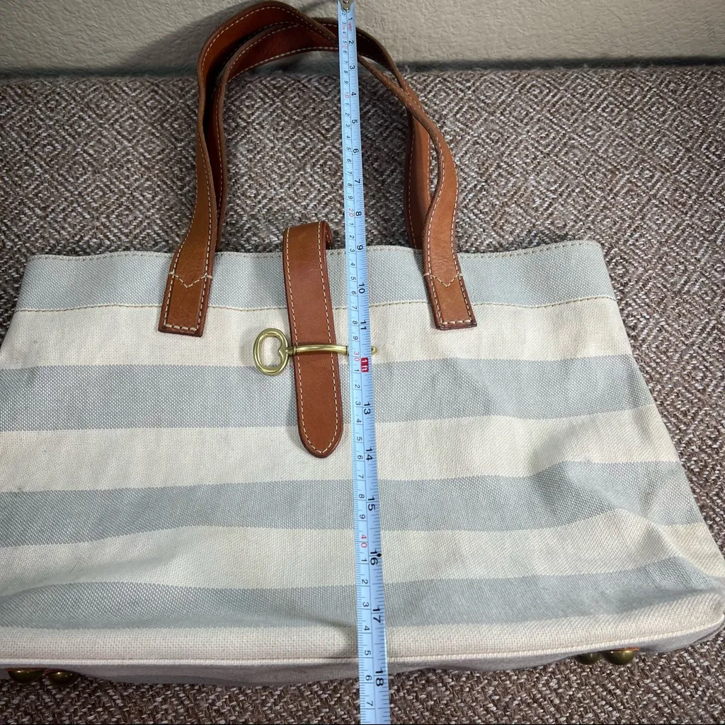 Fossil Rachel Blue Gray /Cream Coated Canvas KEY Leather Shoulder Tote Bag - Image 14