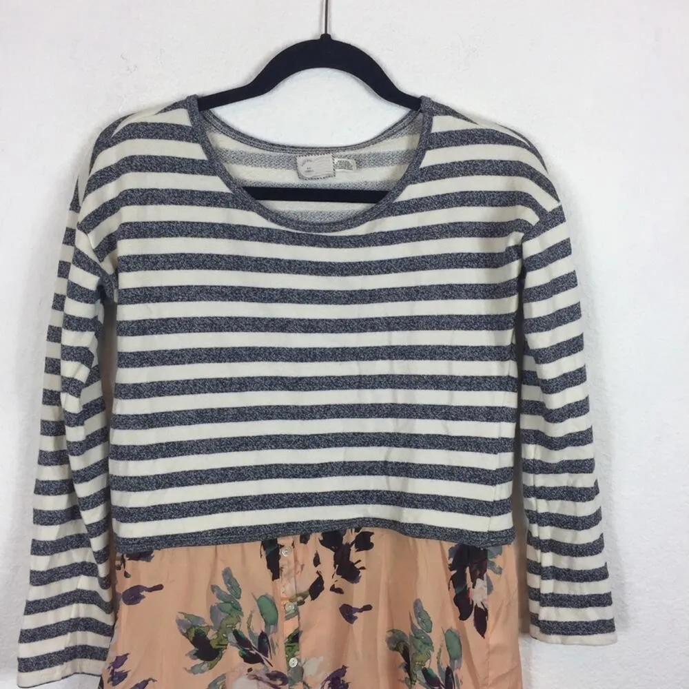Anthropologie Postmark Striped Layered Floral Knit Chiffon Boho Top XS - Image 3