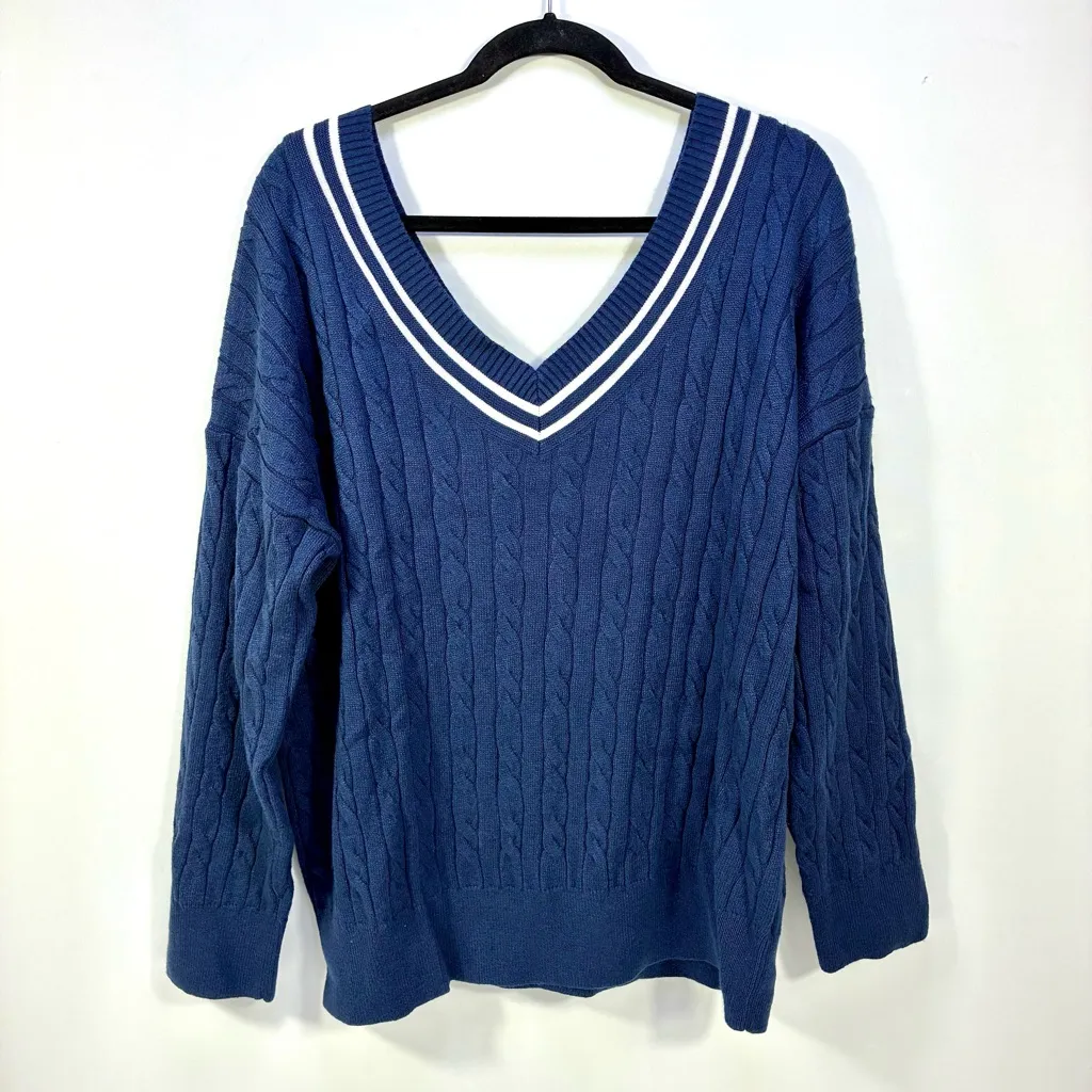 Treasure & Bond Varsity V Neck Sweater Navy Blazer Ivory Combo XL NWT - Image 2