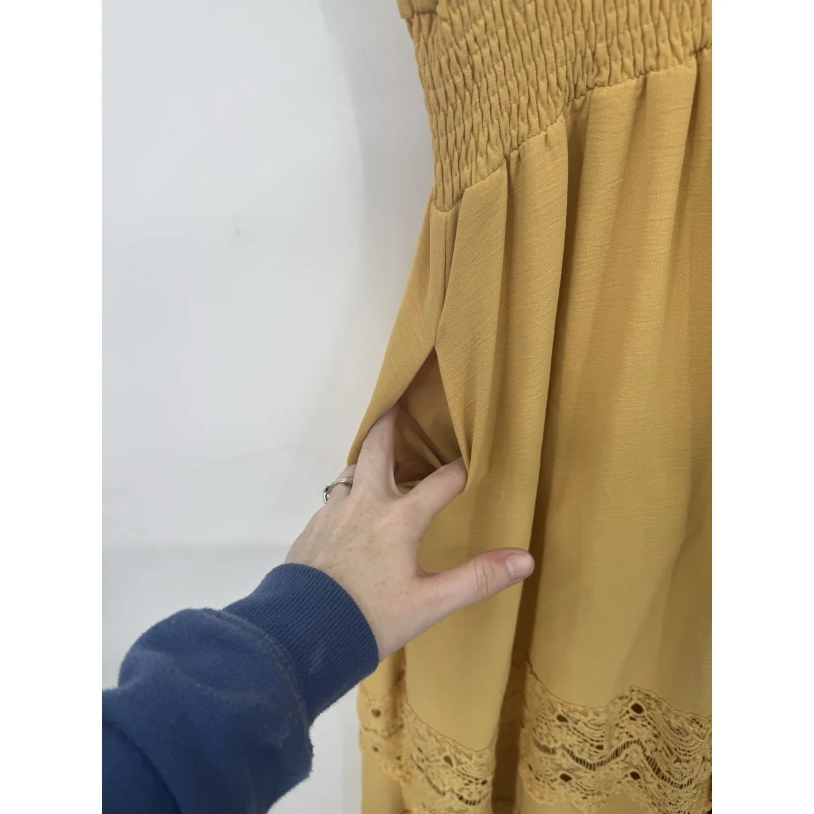 Baltic Born Maxi Dress Women Small Mustard Yellow Peasant Cottage Bohemian Farm - Image 6