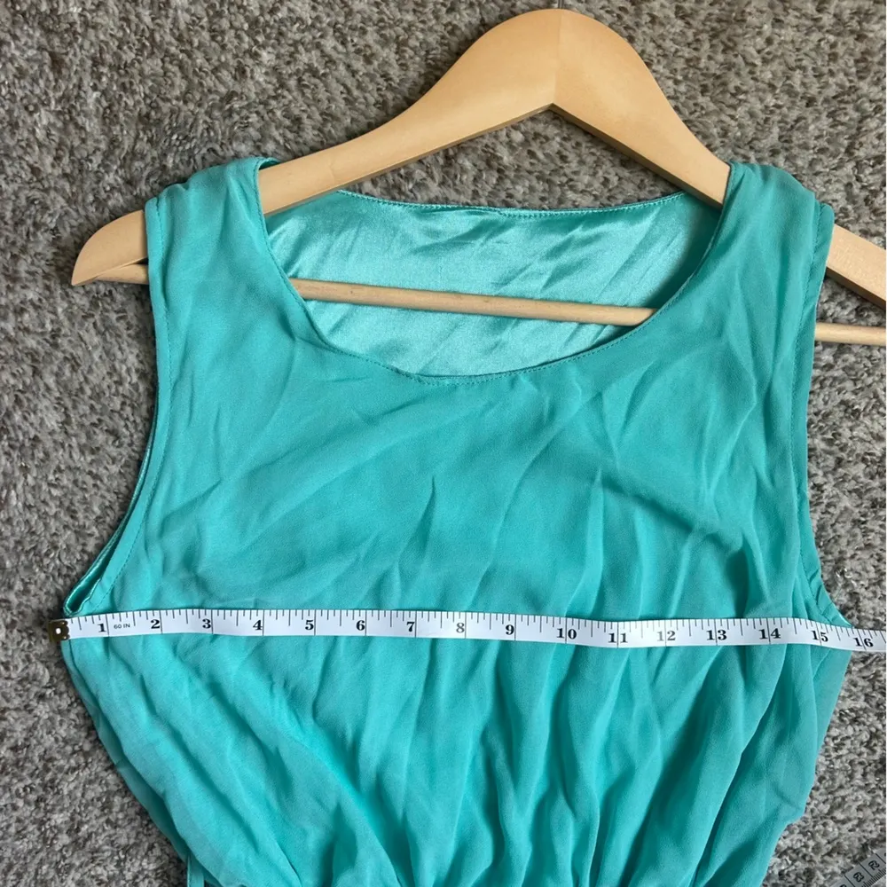 Belted Sleeveless Turquoise Teal Mini Dress Pleated Casual Small Summer Blue - Image 4