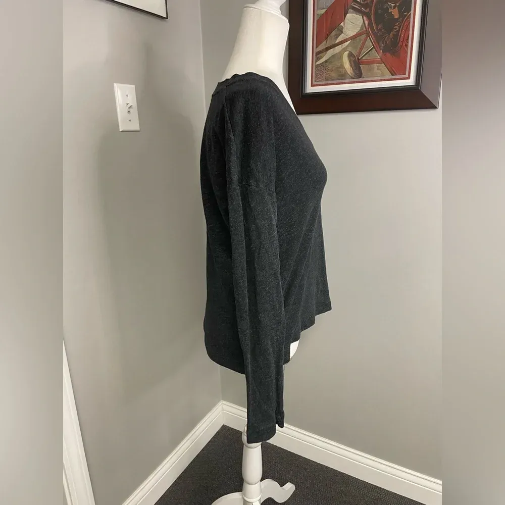 Standard James Perse Black Dark Gray V Neck Long Sleeve Womens Size 2 - Image 2
