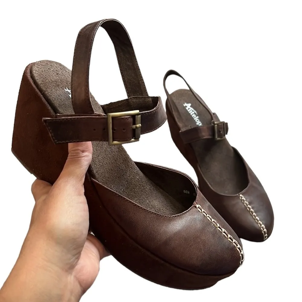 Antelope Brown Womens Boho Leather Platform Mary Jane Wedge Sandal 41 - Image 11