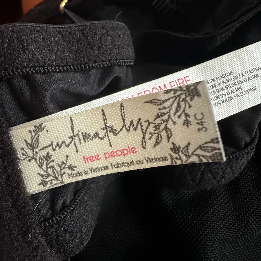 Intimately Free People Black Lace Bra 34C Double Strap Underwire Semi Sheer Sexy Size undefined - Image 5