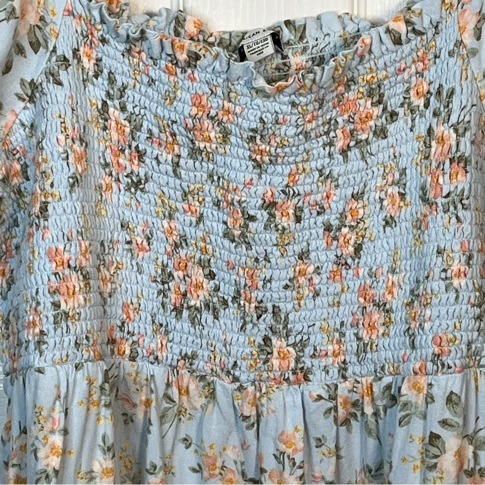 American Eagle Sz XL Floral Puff Sleeve Milkmaid Dress Smocked Ruffle - Image 3