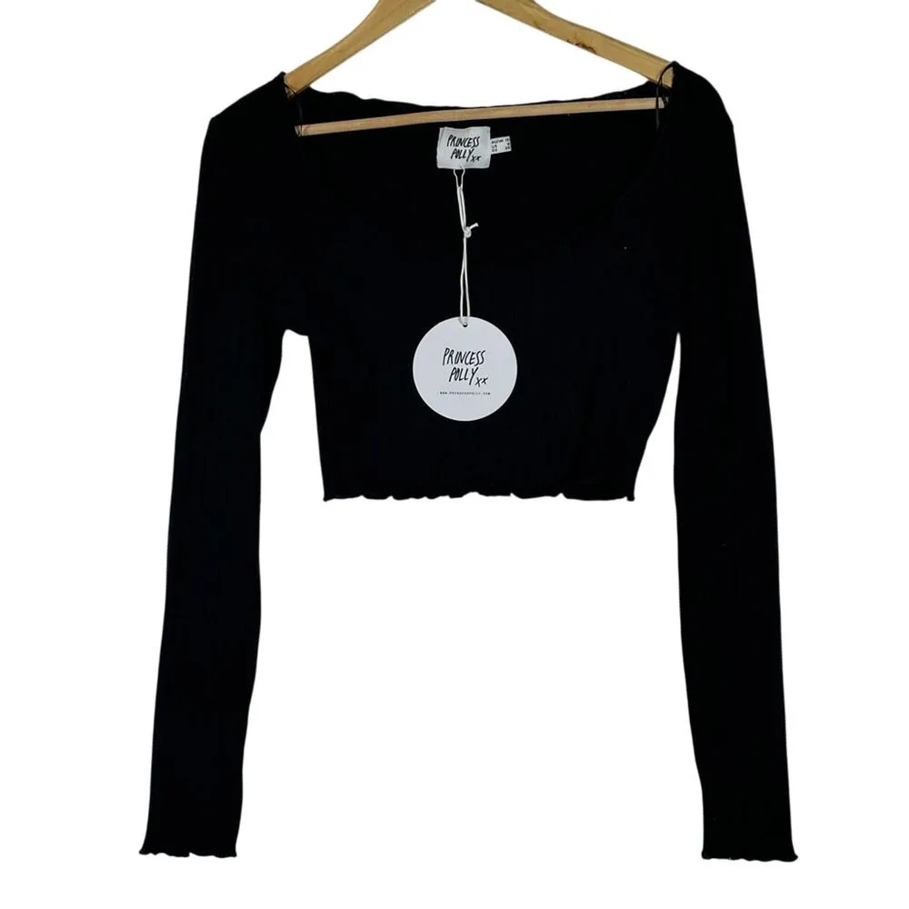 NWT Princess Polly Leon Crop Top Black Womens 6 Textured Knit Minimalist Modern - Image 3