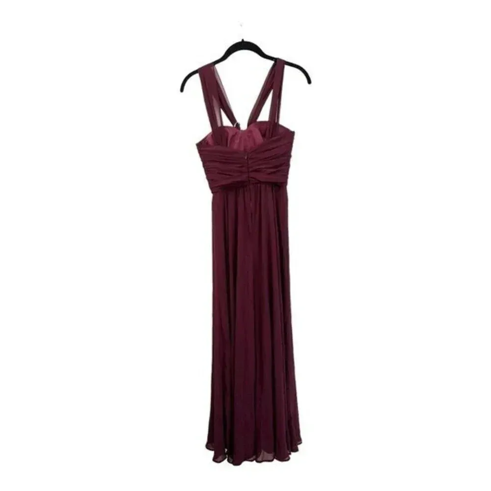 Amsale Sz 0 Cerisa Ruby Bridesmaid Gown Full‎ Chiffon Skirt Ruched Bodice GB033F - Image 10