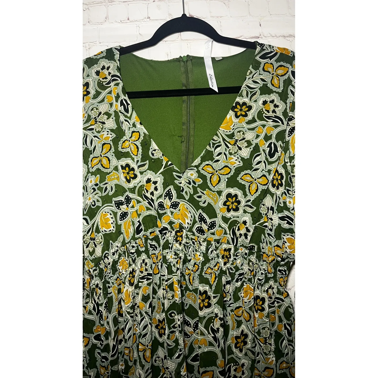 NY Collection Women's Green Floral Print Long Sleeve Midi Dress XL - Image 4